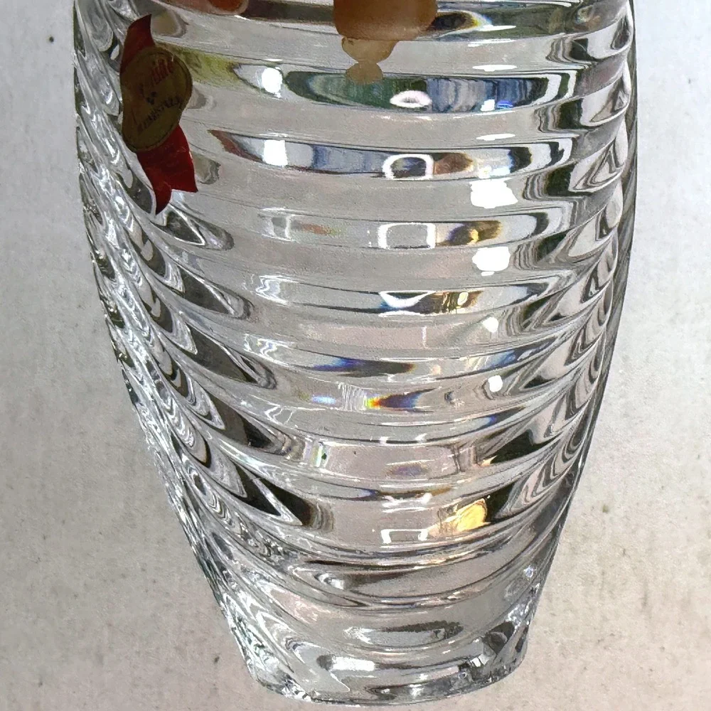 Vintage Anna Hutte Bleikristall German Lead Crystal Vase Floral Ribbed 7.5in
